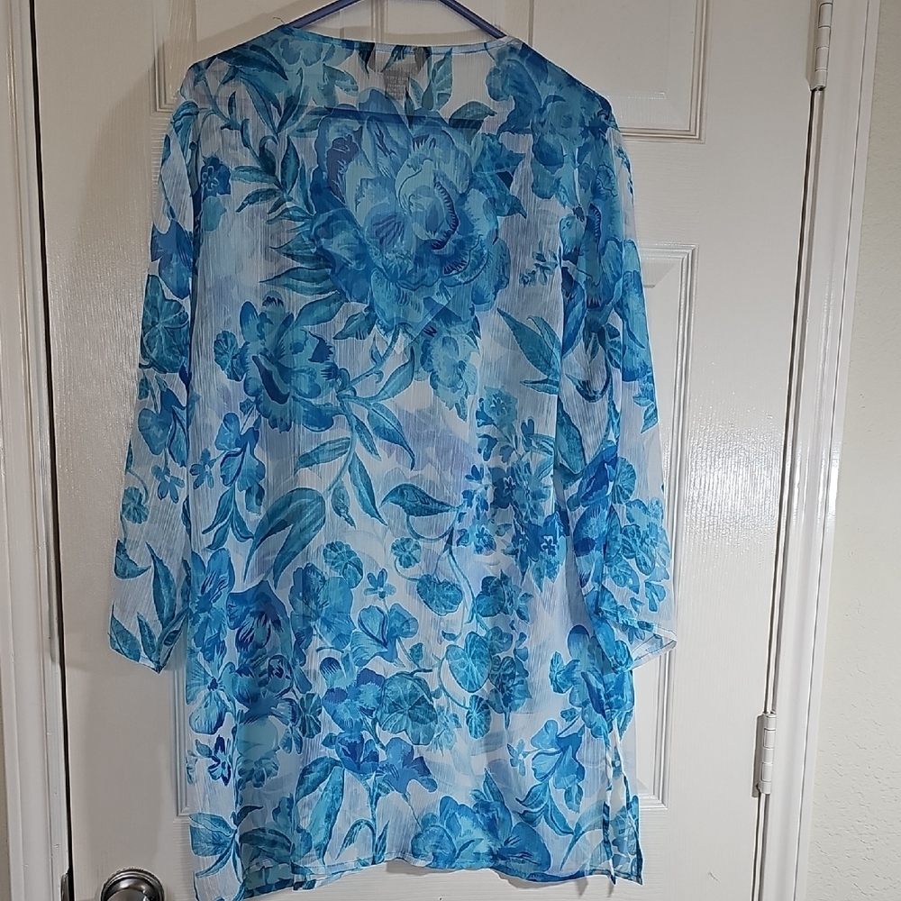 Double Decker Lightweight Beaded Sequins Blue Floral Embellished Tunic Large - Picture 4 of 11